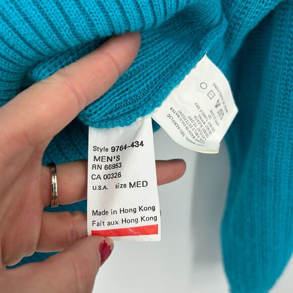 TYROLIA Men's Vintage Teal Blue Purple Wool Knit 1/4 Zip Pullover Sweater Medium - Picture 7 of 7